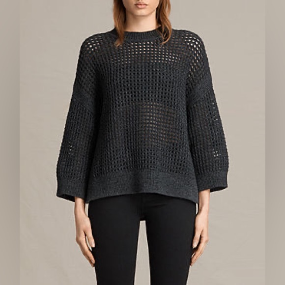 All Saints Eden Open Knit Sweater Marled Charcoal Gray - Picture 2 of 10